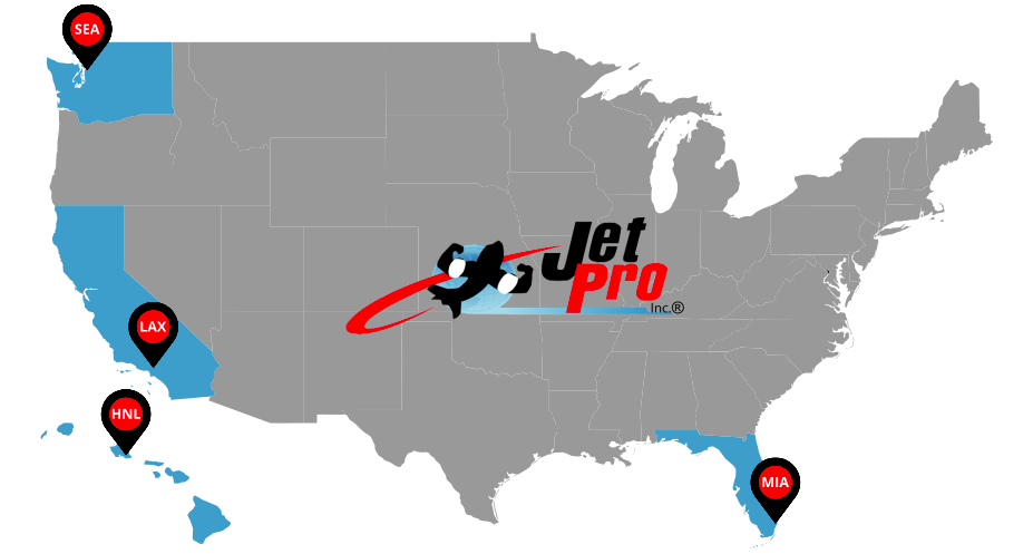 Jet Pro nationwide locations map, for cold chain shipments